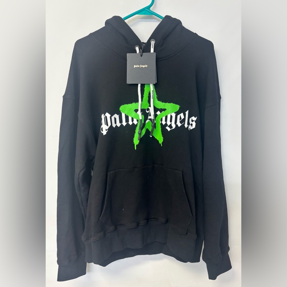 NWT - Palm Angels Star Sprayed Hoodie 'Black/Green' - Size Men's Large